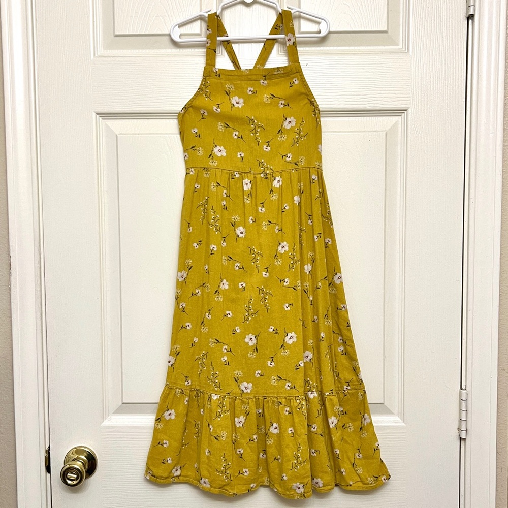 Girls Old Navy Yellow Floral Print Tiered Maxi Dress Size 8 Medium
